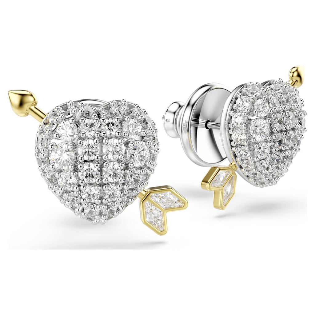 Swarovski Idyllia stud earrings Mixed cuts, Heart with arrow, White, Mixed metal finish