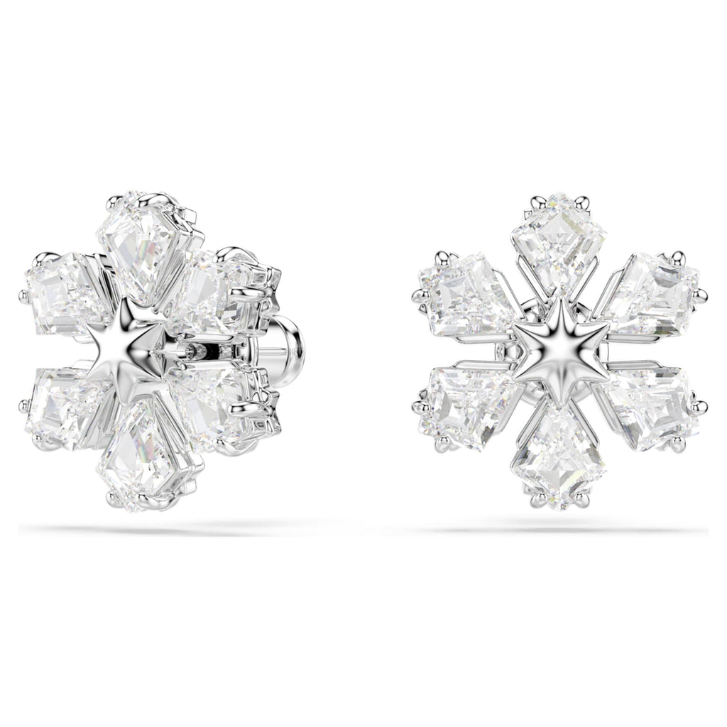 Swarovski Idyllia stud earrings Mixed cuts, Snowflake, White, Rhodium plated