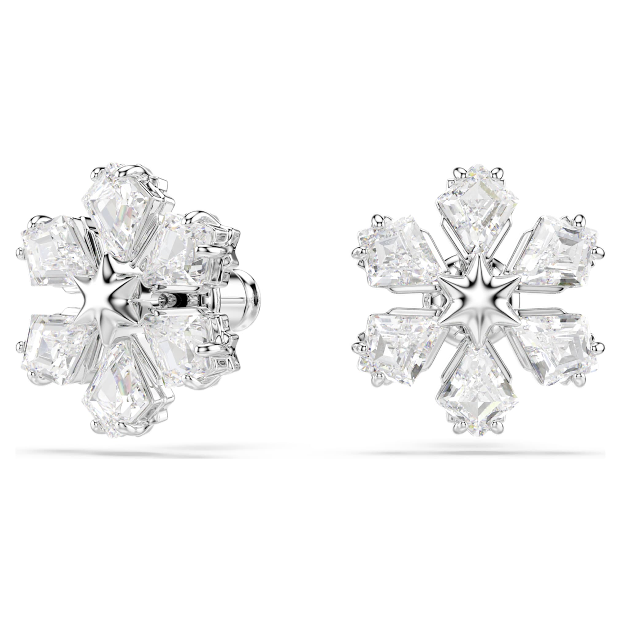 Swarovski Idyllia stud earrings Mixed cuts, Snowflake, White, Rhodium plated
