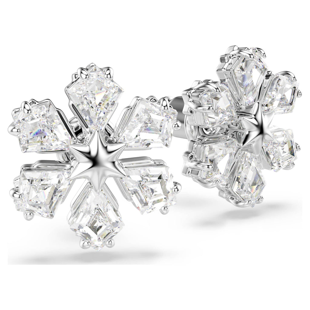 Swarovski Idyllia stud earrings Mixed cuts, Snowflake, White, Rhodium plated