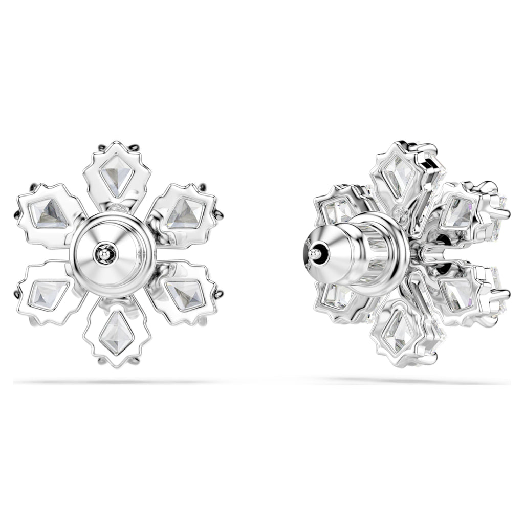 Swarovski Idyllia stud earrings Mixed cuts, Snowflake, White, Rhodium plated