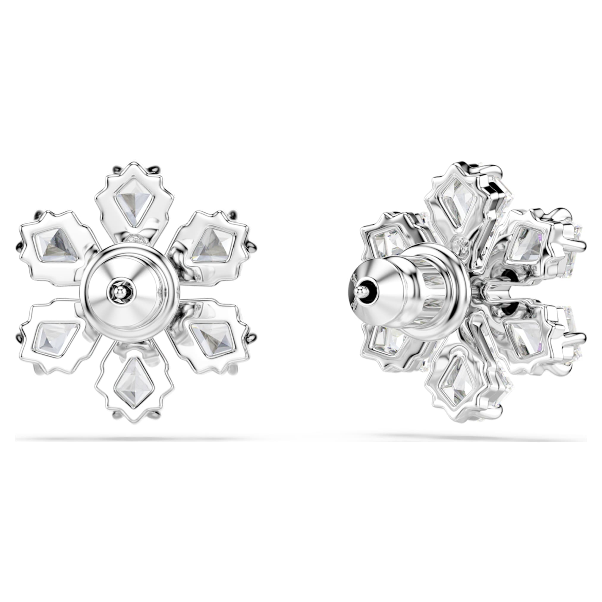 Swarovski Idyllia stud earrings Mixed cuts, Snowflake, White, Rhodium plated