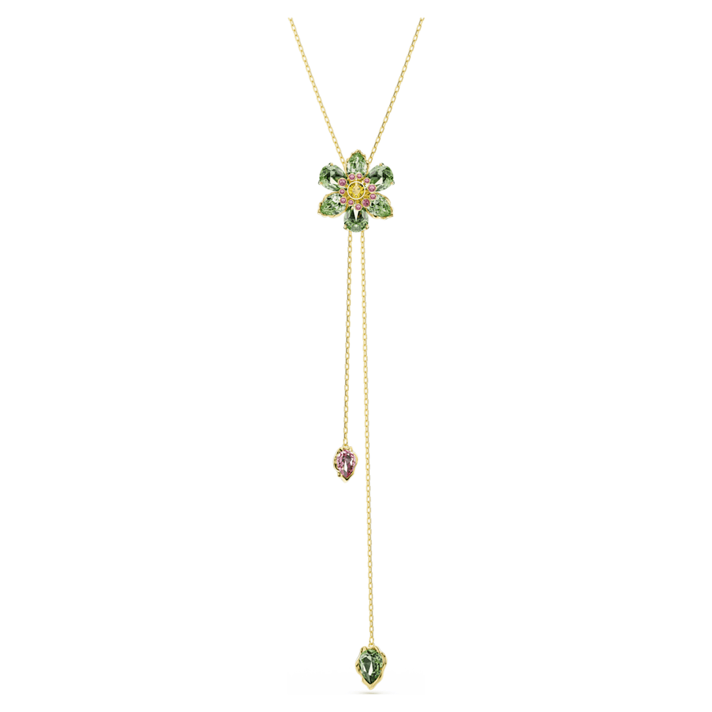 Swarovski Idyllia Y pendant Mixed cuts, Flower, Multicolored, 18K gold finish