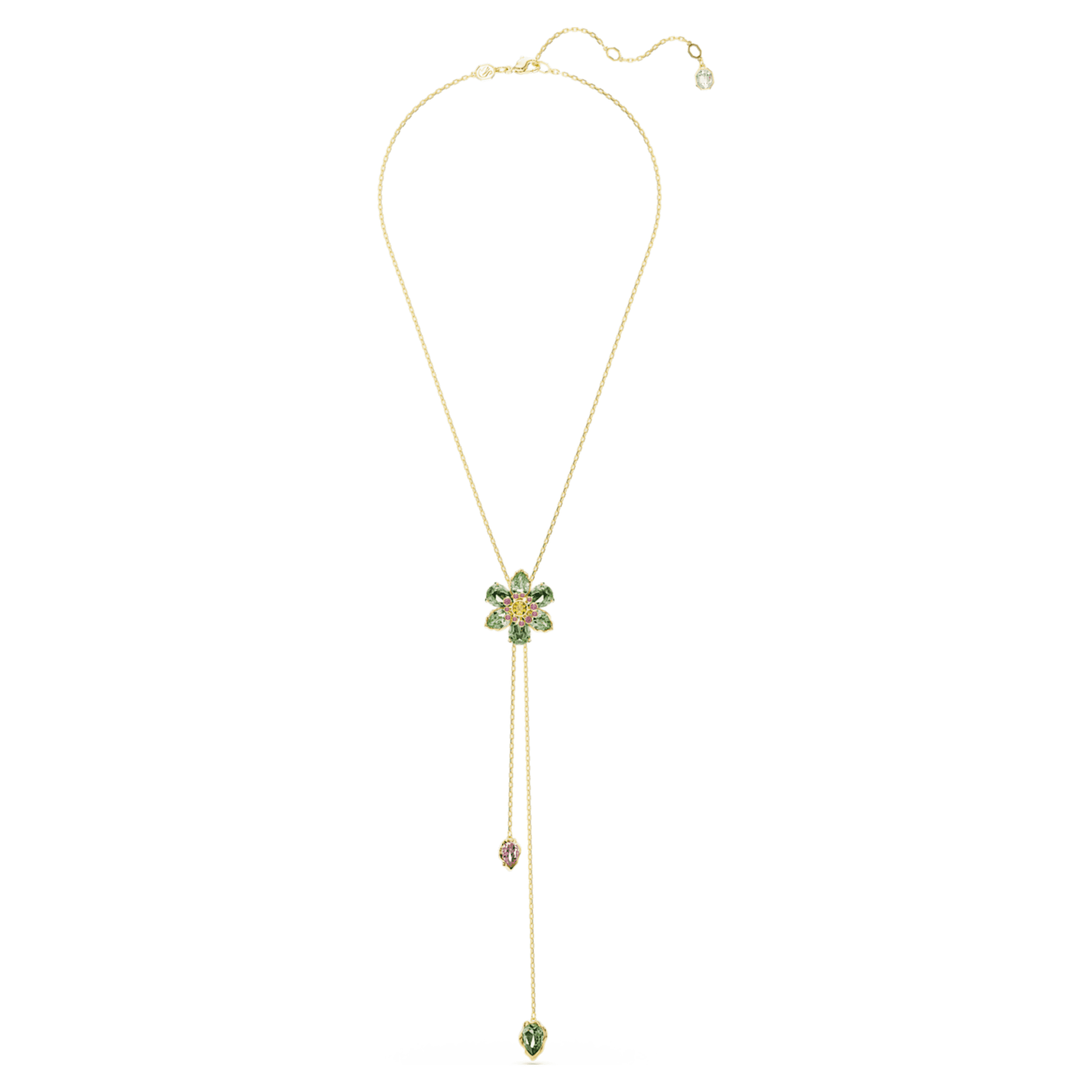 Swarovski Idyllia Y pendant Mixed cuts, Flower, Multicolored, 18K gold finish