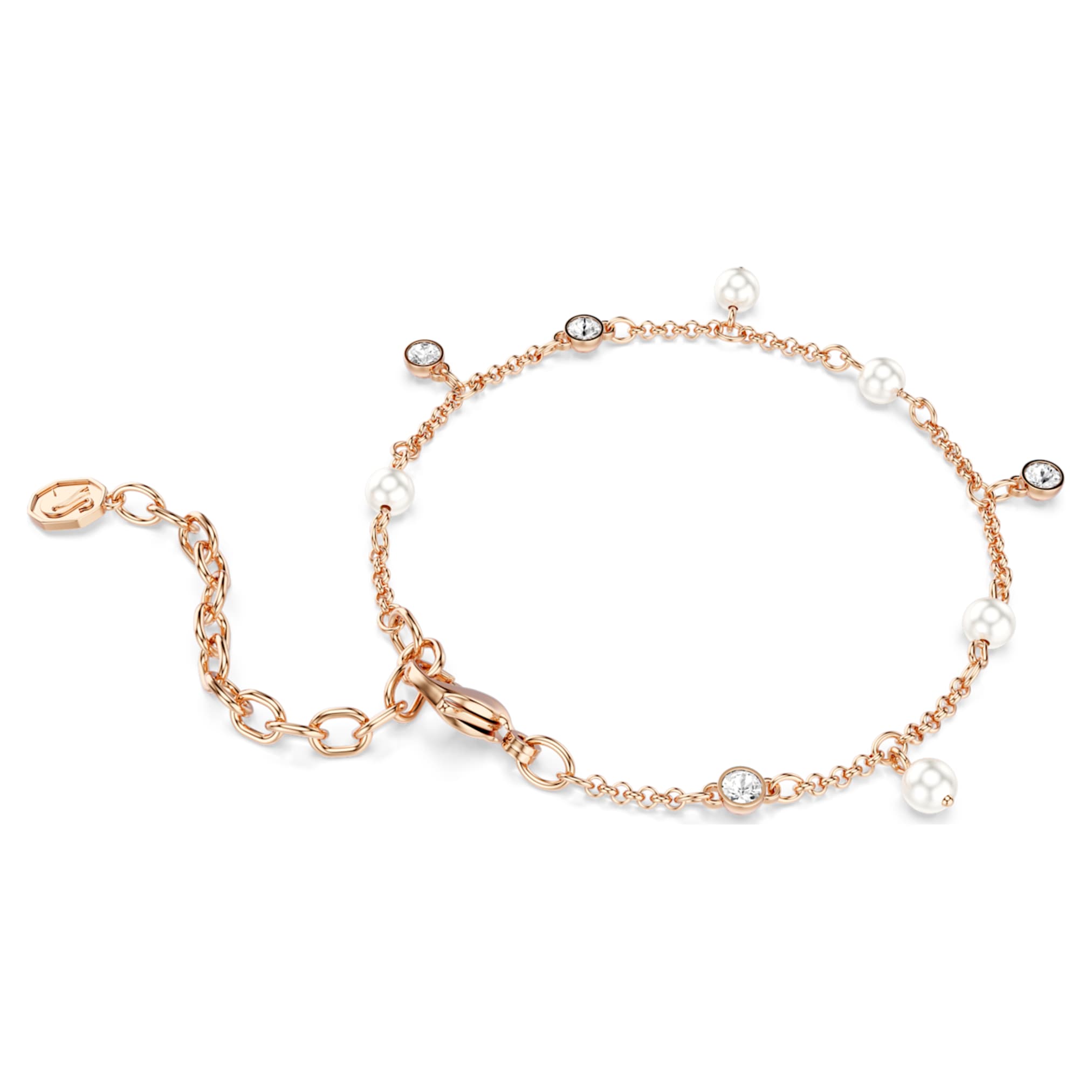 Swarovski Imber bracelet Crystal pearl, Round cut, White, 18K rose gold finish