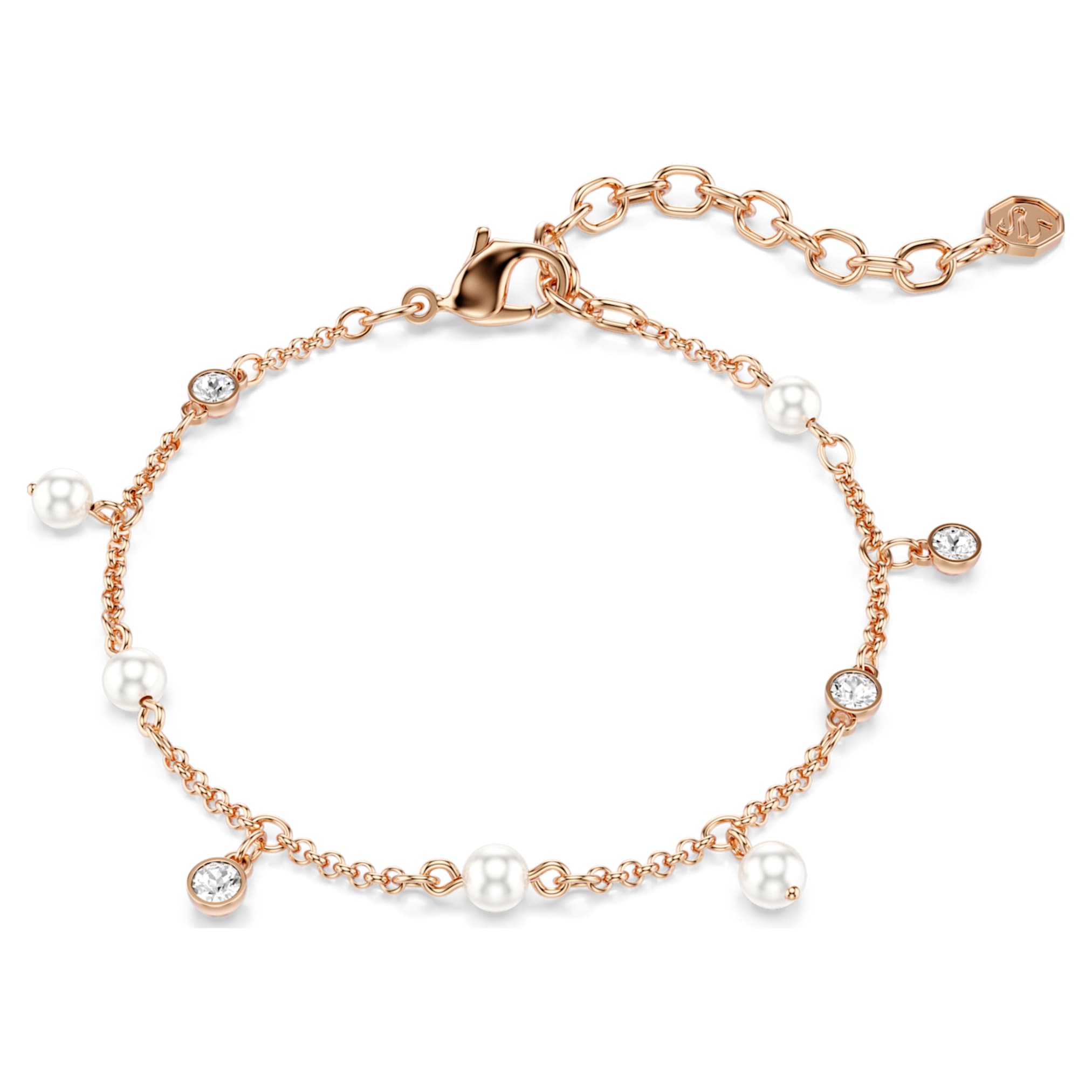 Swarovski Imber bracelet Crystal pearl, Round cut, White, 18K rose gold finish