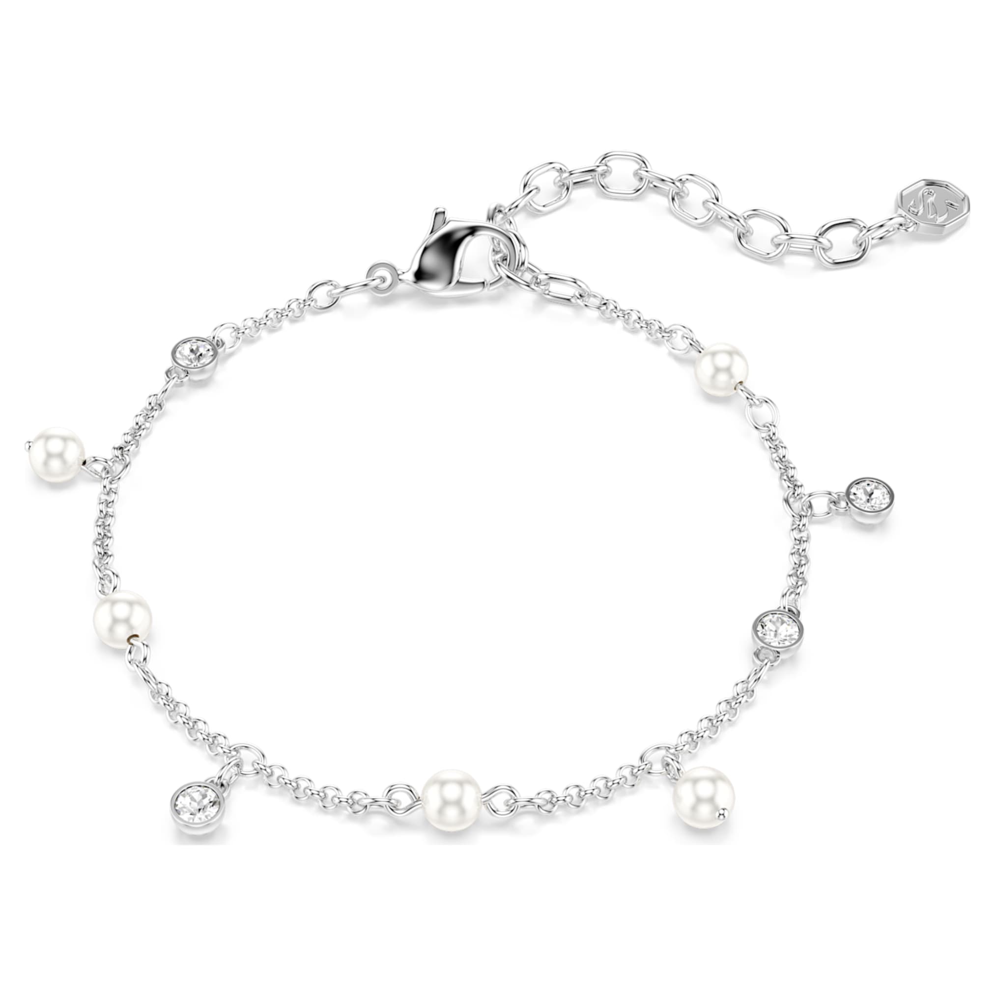 Swarovski Imber bracelet Crystal pearl, Round cut, White, Rhodium plated