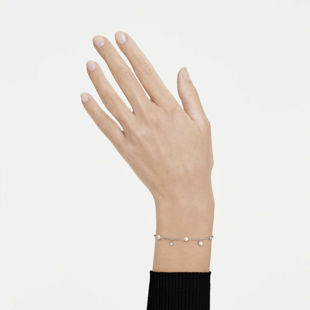 Swarovski Imber bracelet Crystal pearl, Round cut, White, Rhodium plated