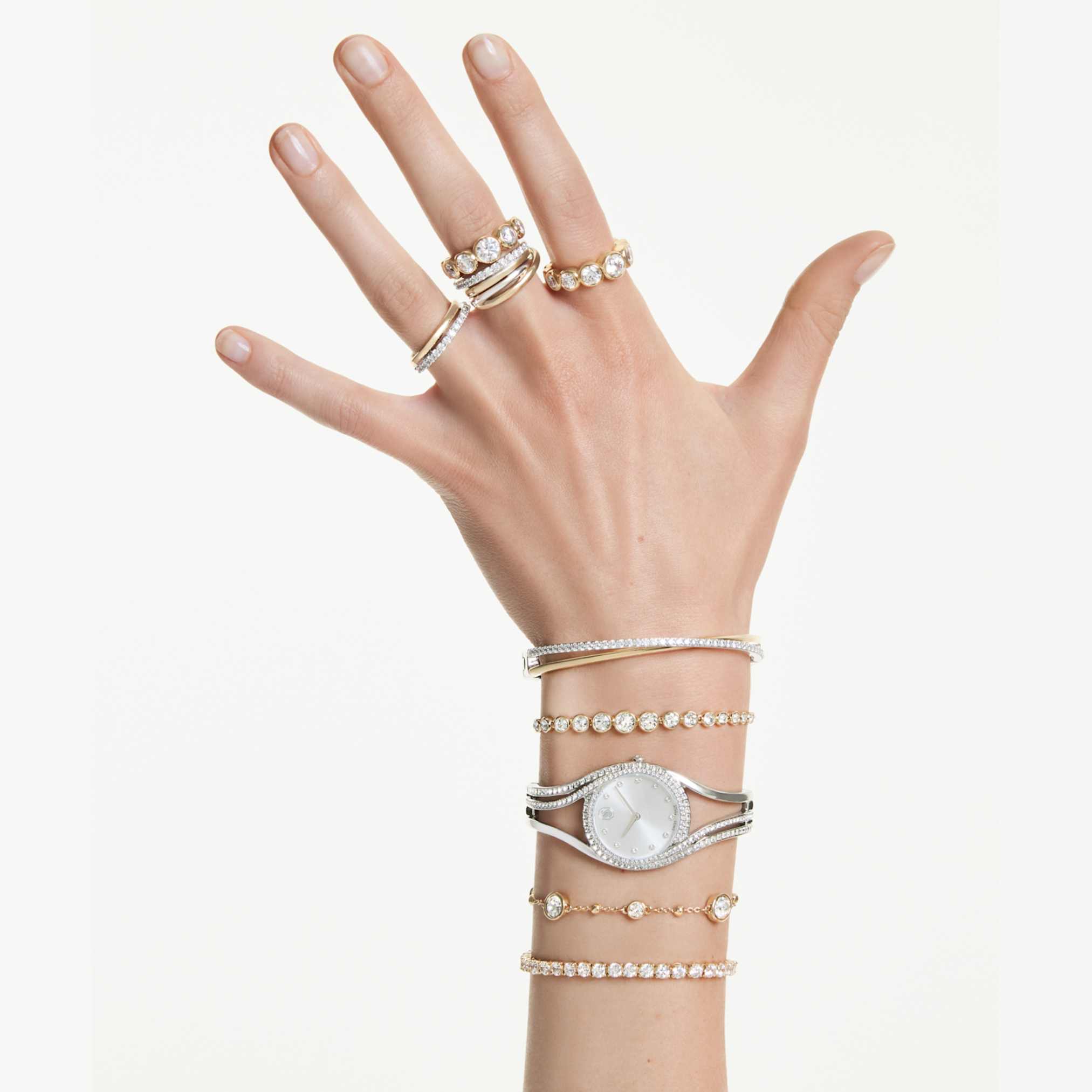 Swarovski Imber bracelet Mixed round cuts, White, 18K gold finish