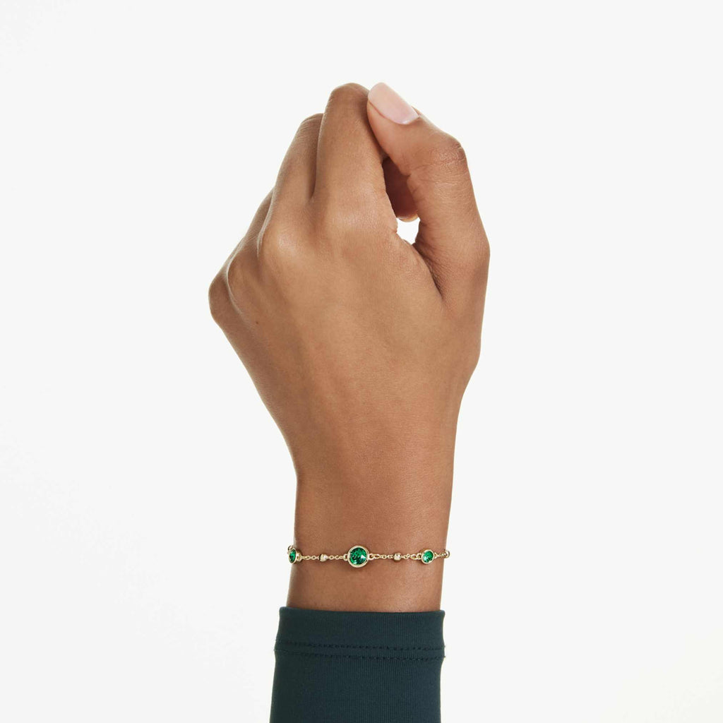 Swarovski Imber bracelet Round cut, Green, 18K gold finish