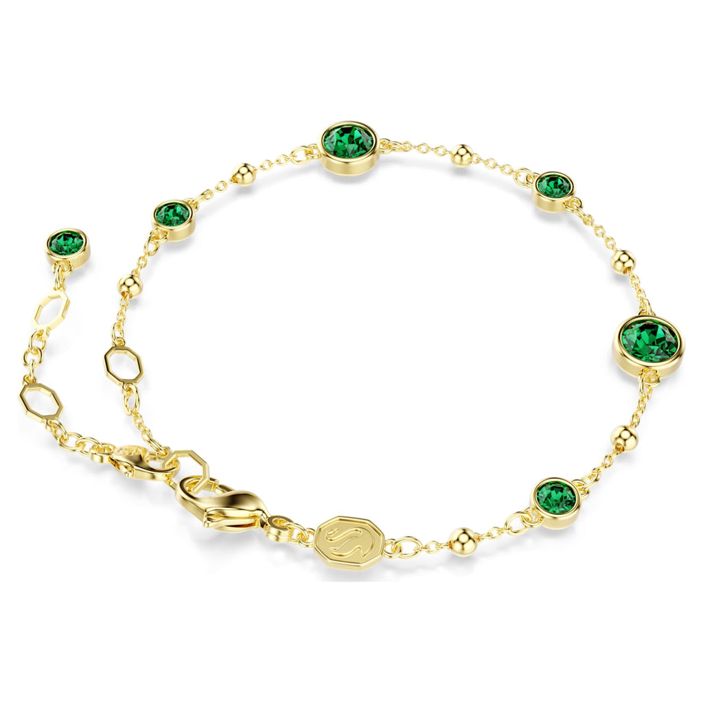 Swarovski Imber bracelet Round cut, Green, 18K gold finish