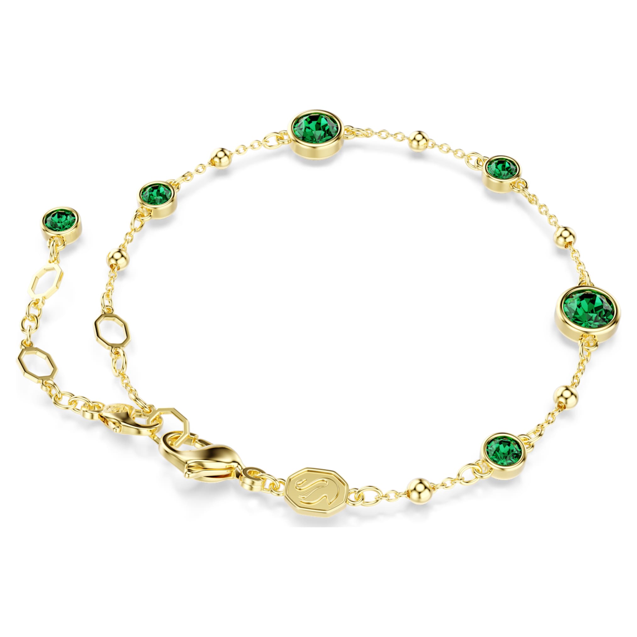 Swarovski Imber bracelet Round cut, Green, 18K gold finish