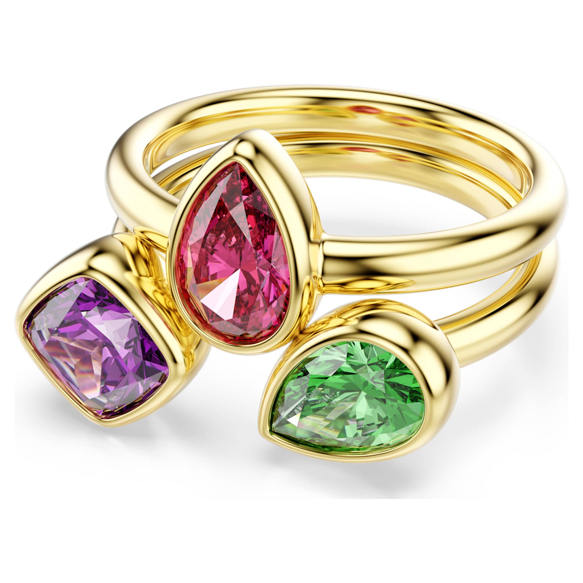 Swarovski Imber cocktail ring Set (2), Mixed cuts, Multicolored, 18K gold finish