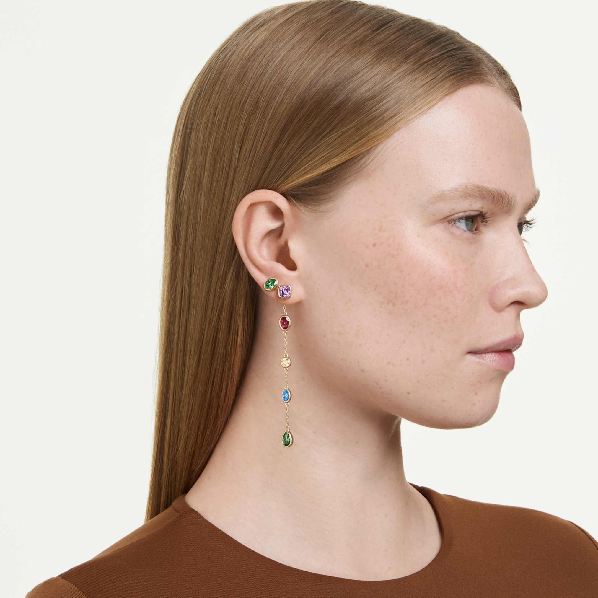 Swarovski Imber drop earrings Mixed cuts, Multicolored, 18K gold finish