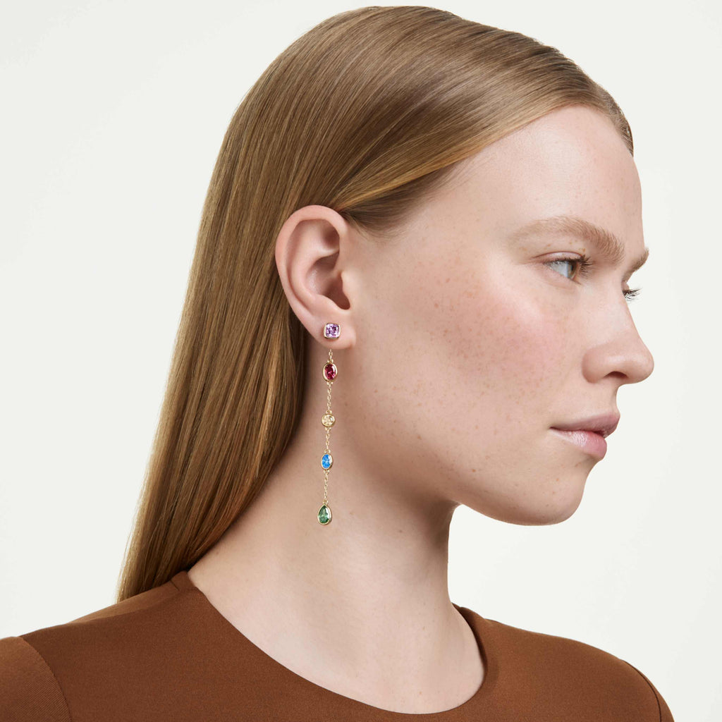 Swarovski Imber drop earrings Mixed cuts, Multicolored, 18K gold finish
