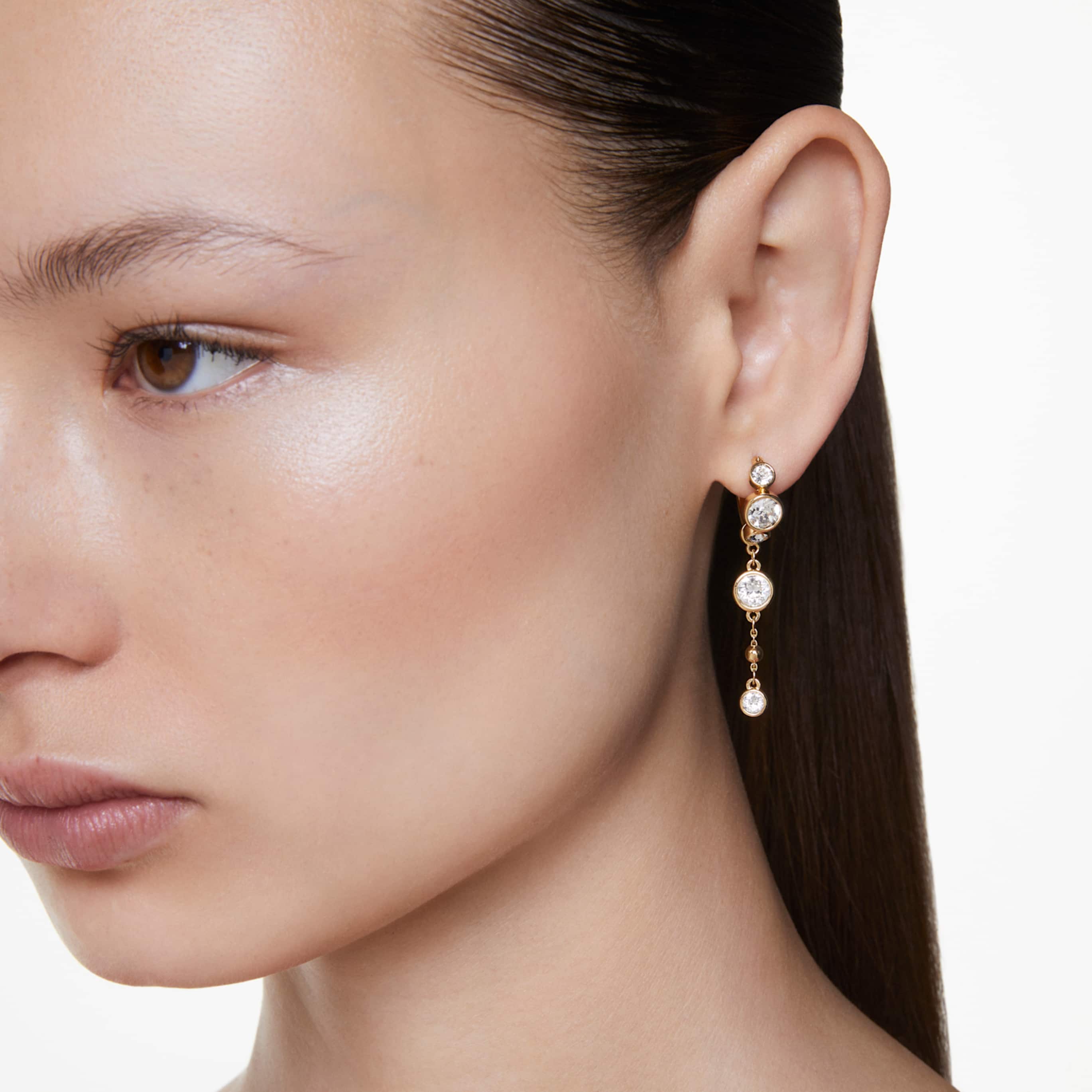 Swarovski Imber drop earrings Round cut, White, 18K gold finish