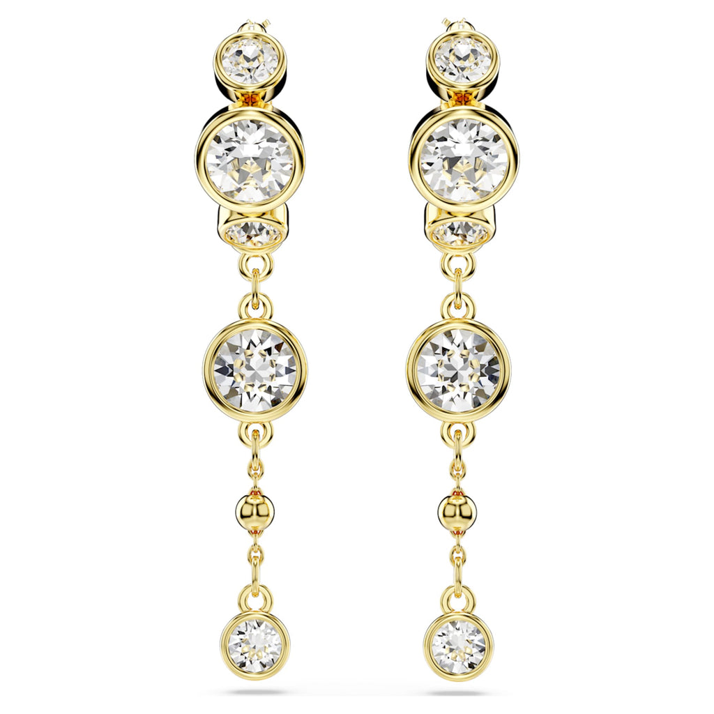Swarovski Imber drop earrings Round cut, White, 18K gold finish