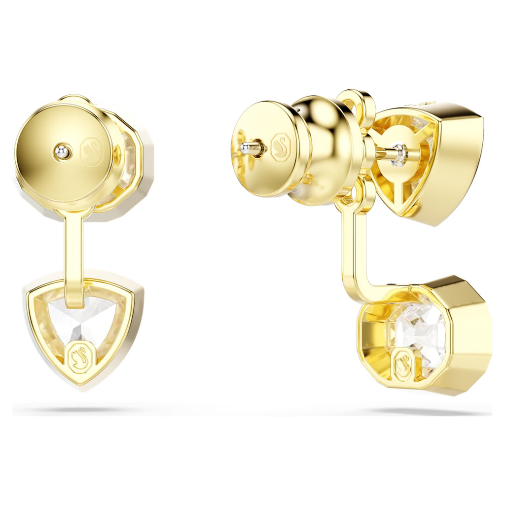 Swarovski Imber earring jackets Asymmetrical design, Mixed cuts, White, 18K gold finish