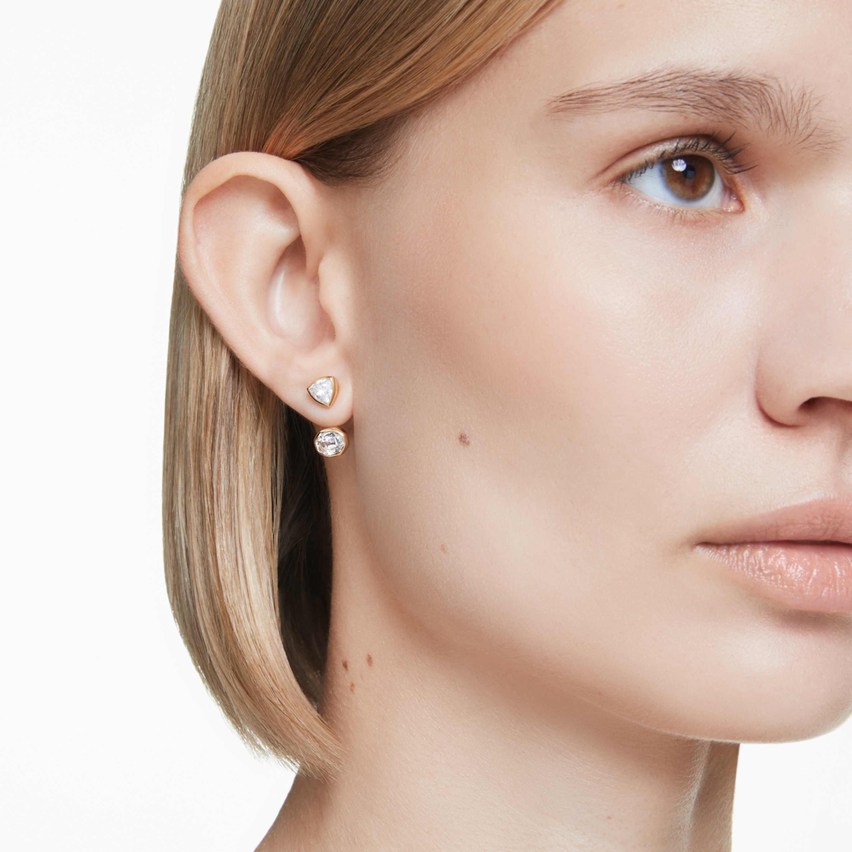Swarovski Imber earring jackets Asymmetrical design, Mixed cuts, White, 18K gold finish