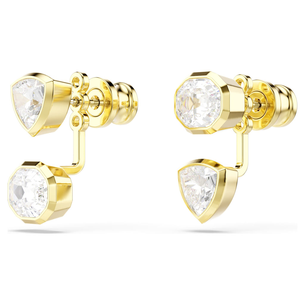 Swarovski Imber earring jackets Asymmetrical design, Mixed cuts, White, 18K gold finish