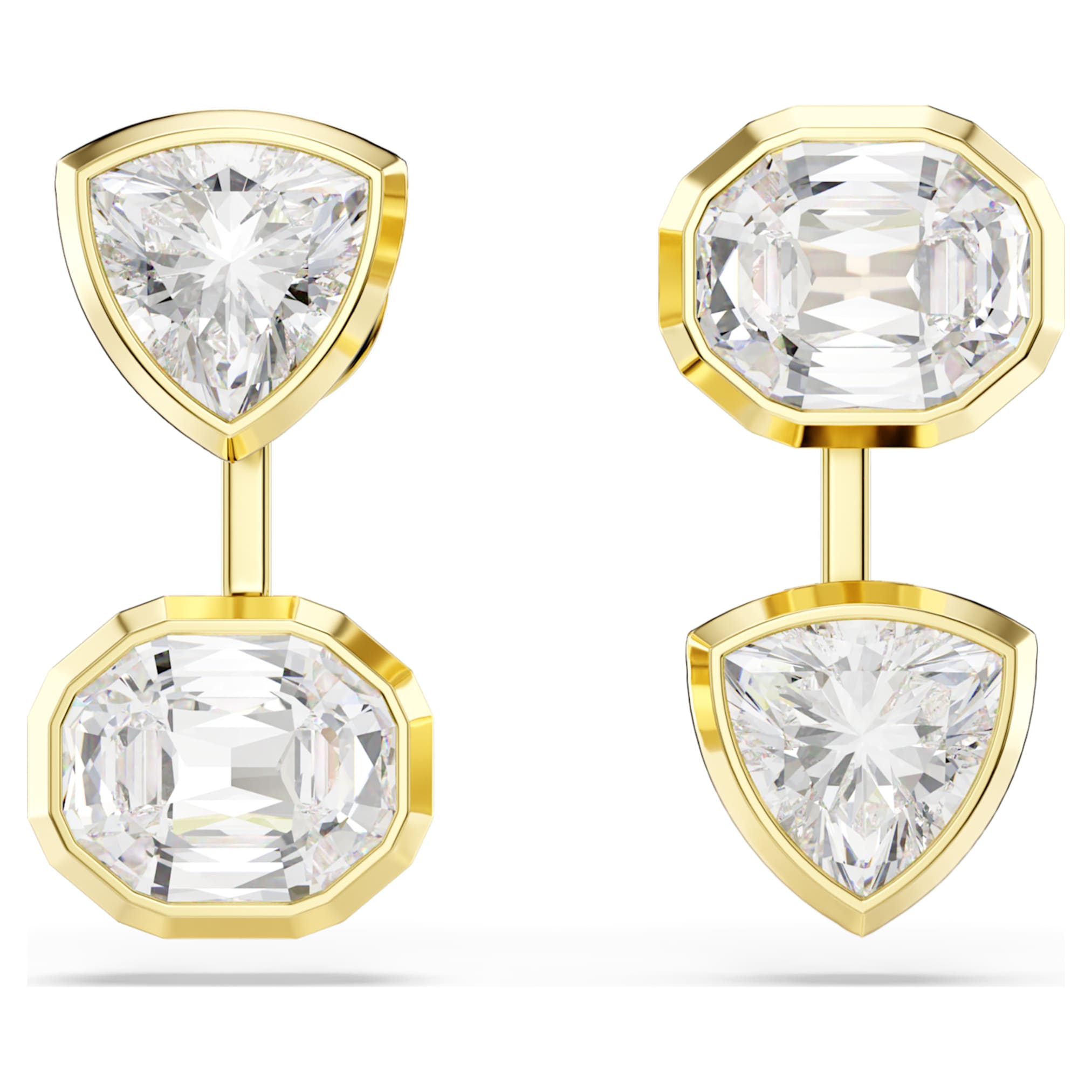 Swarovski Imber earring jackets Asymmetrical design, Mixed cuts, White, 18K gold finish