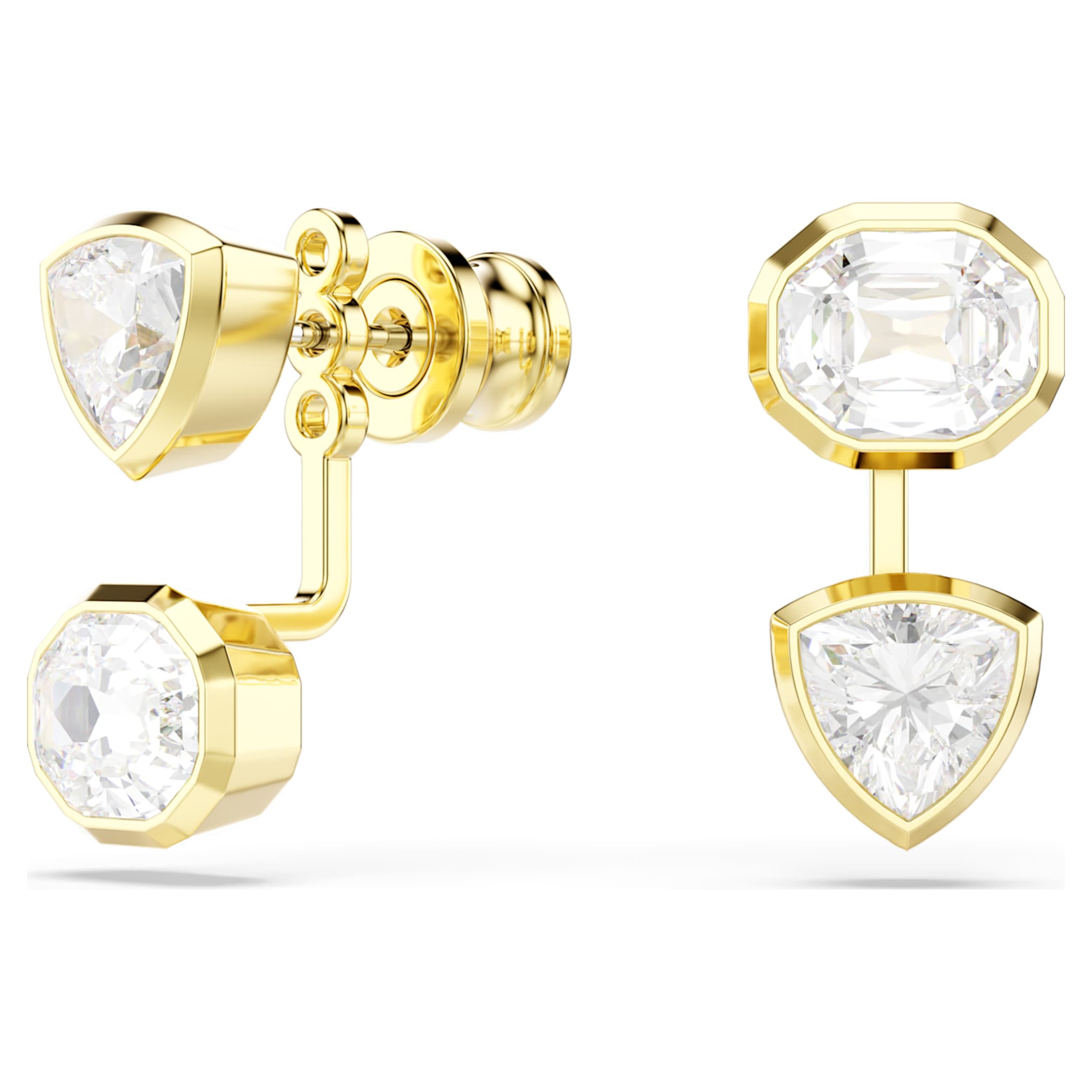 Swarovski Imber earring jackets Asymmetrical design, Mixed cuts, White, 18K gold finish