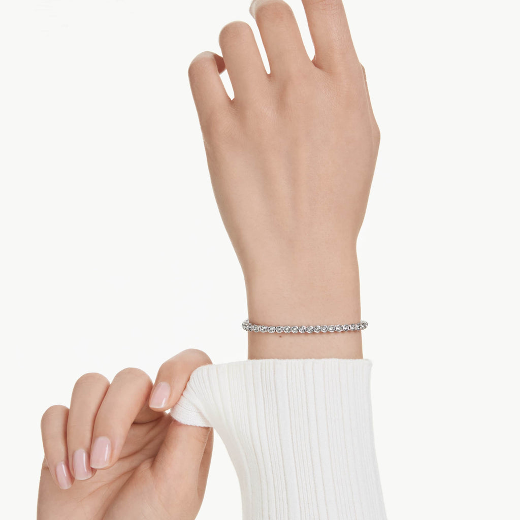 Swarovski Imber Emily Tennis bracelet Round cut, Blue, Rhodium plated