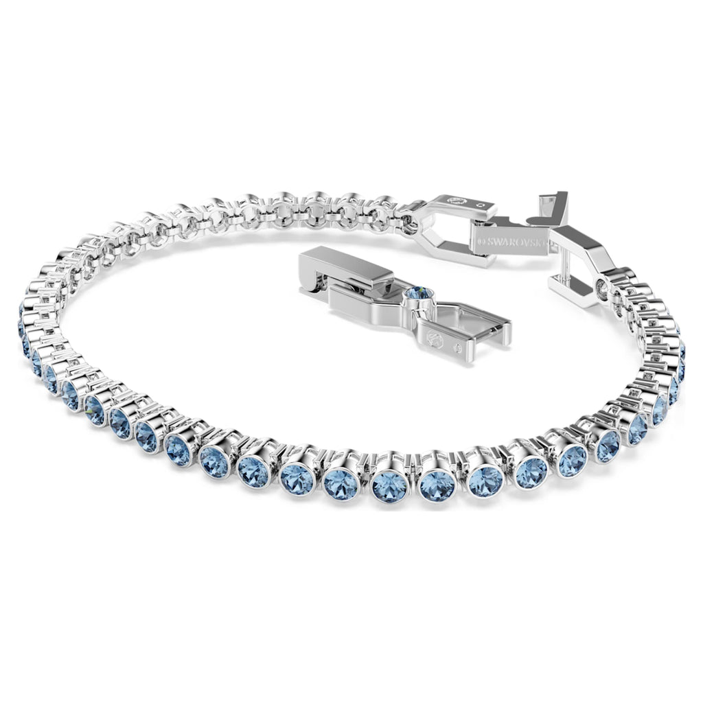 Swarovski Imber Emily Tennis bracelet Round cut, Blue, Rhodium plated