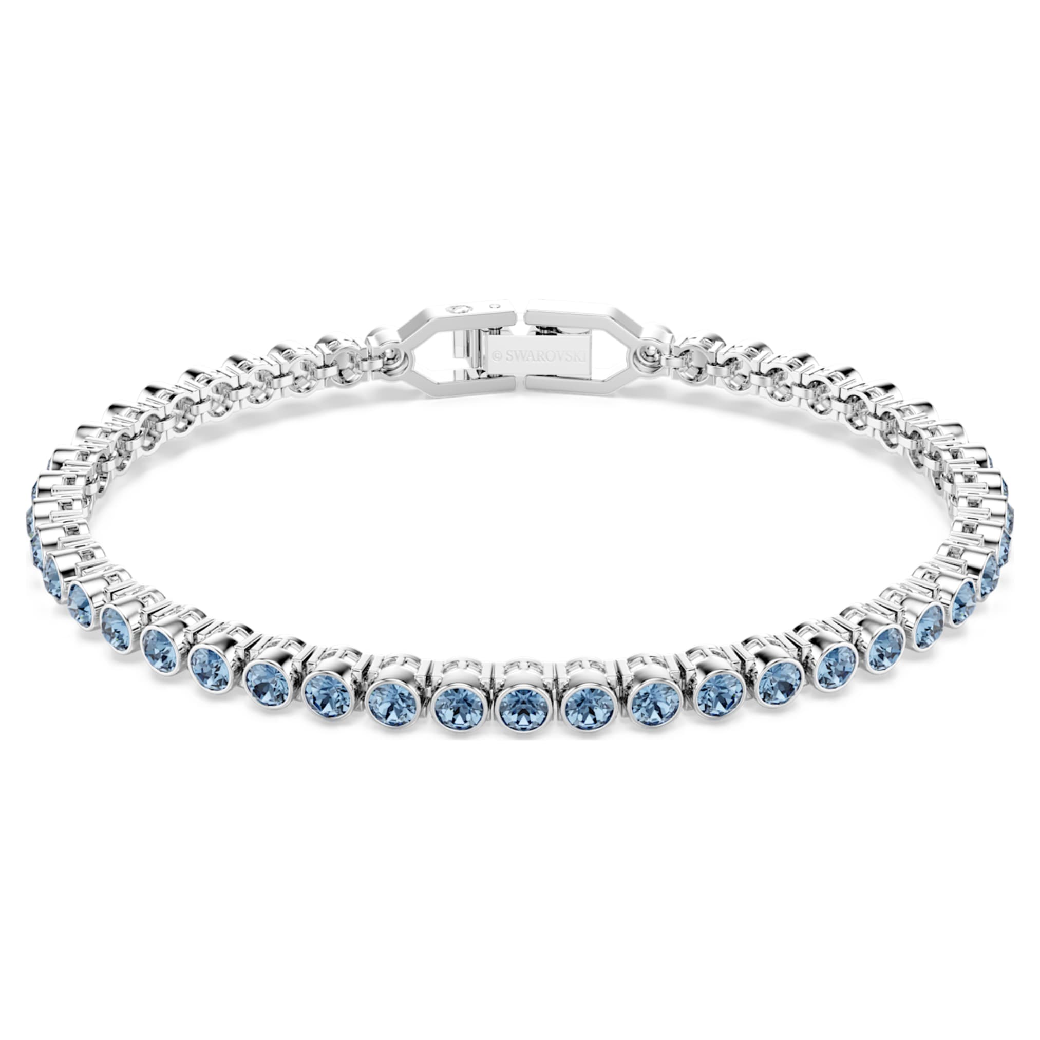 Swarovski Imber Emily Tennis bracelet Round cut, Blue, Rhodium plated