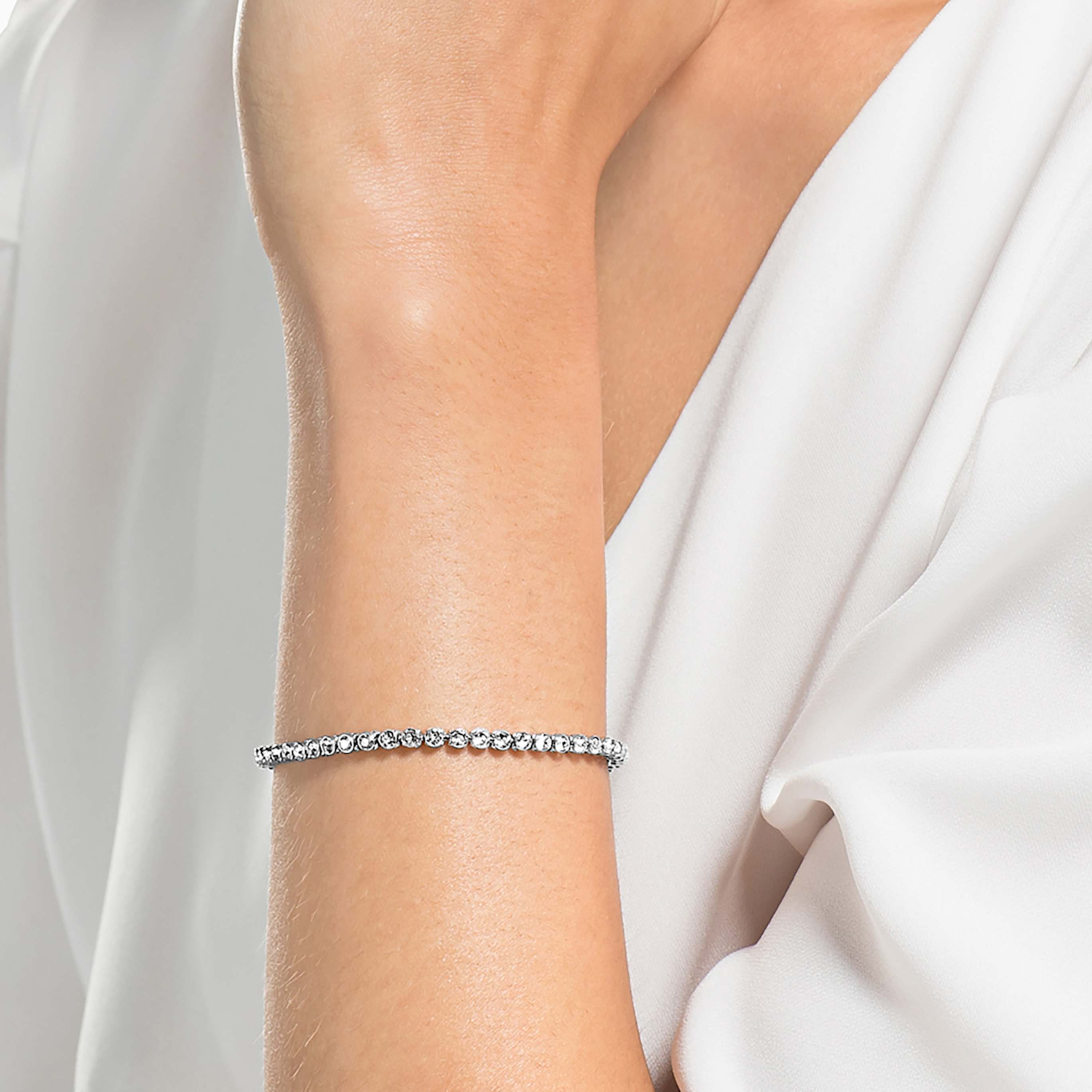 Swarovski Imber Emily Tennis bracelet Round cut, White, Rhodium plated