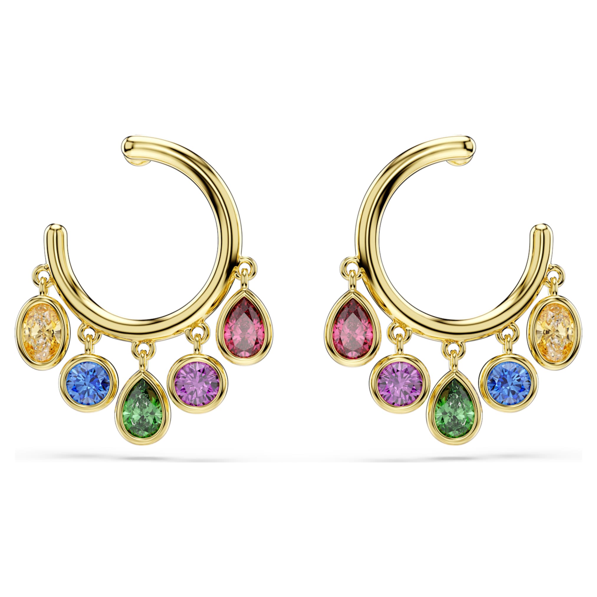 Swarovski Imber hoop earrings Mixed cuts, Multicolored, 18K gold finish