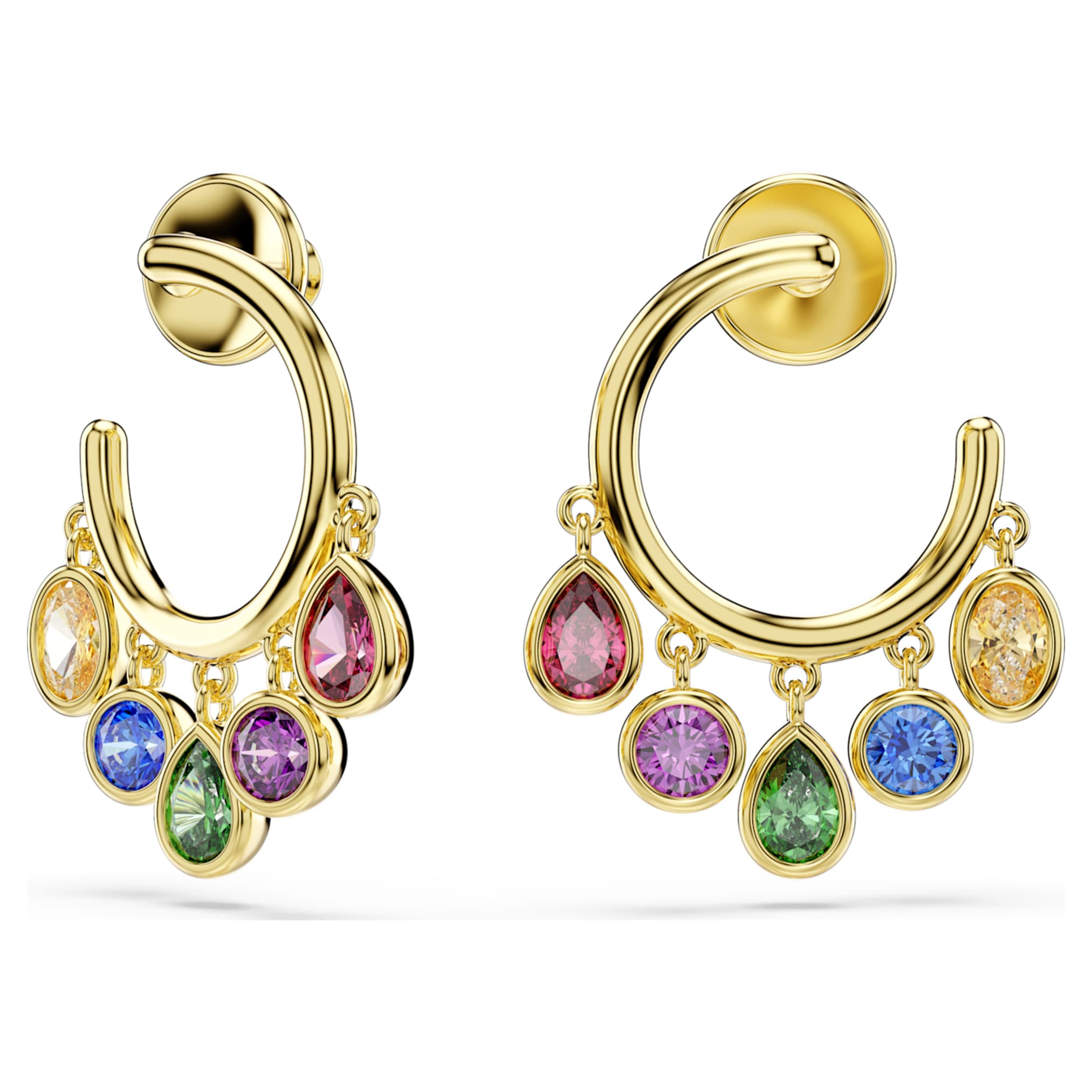 Swarovski Imber hoop earrings Mixed cuts, Multicolored, 18K gold finish
