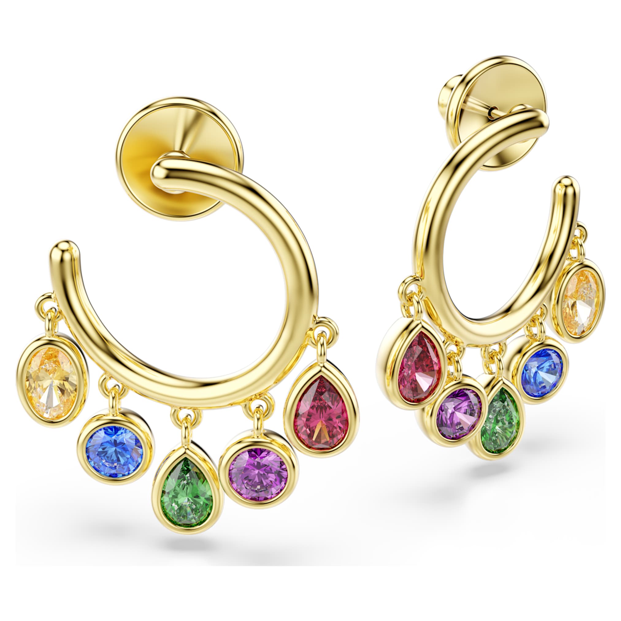 Swarovski Imber hoop earrings Mixed cuts, Multicolored, 18K gold finish