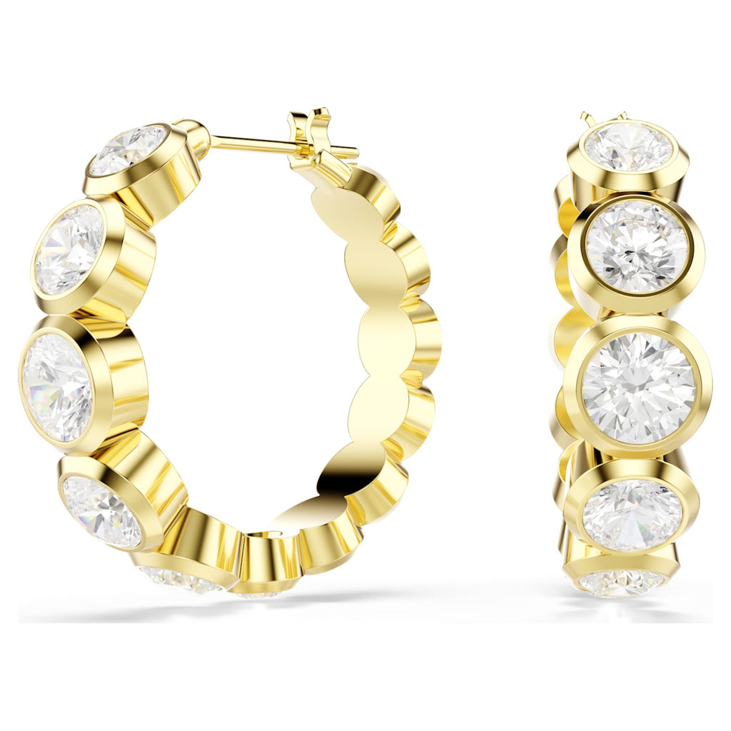 Swarovski Imber hoop earrings Round cut, White, 18K gold finish