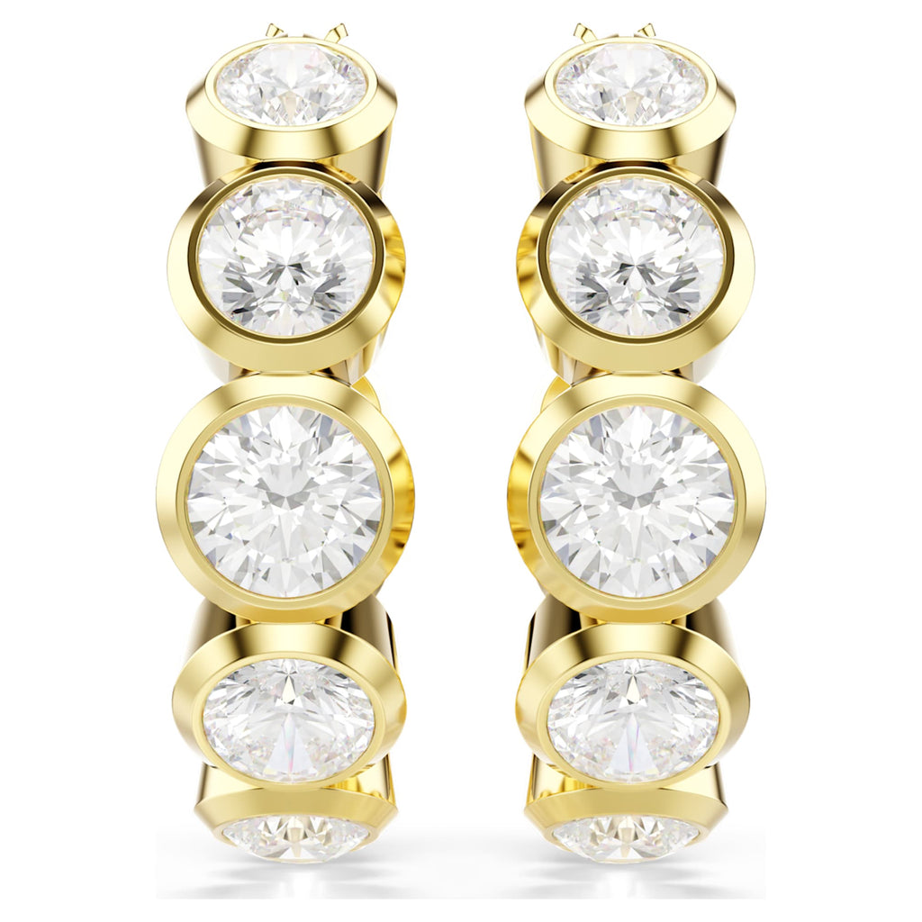 Swarovski Imber hoop earrings Round cut, White, 18K gold finish