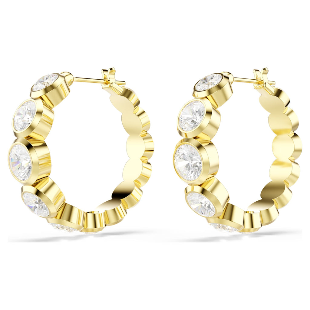 Swarovski Imber hoop earrings Round cut, White, 18K gold finish
