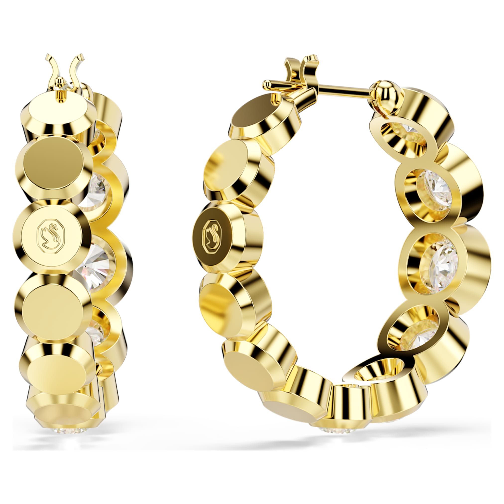 Swarovski Imber hoop earrings Round cut, White, 18K gold finish