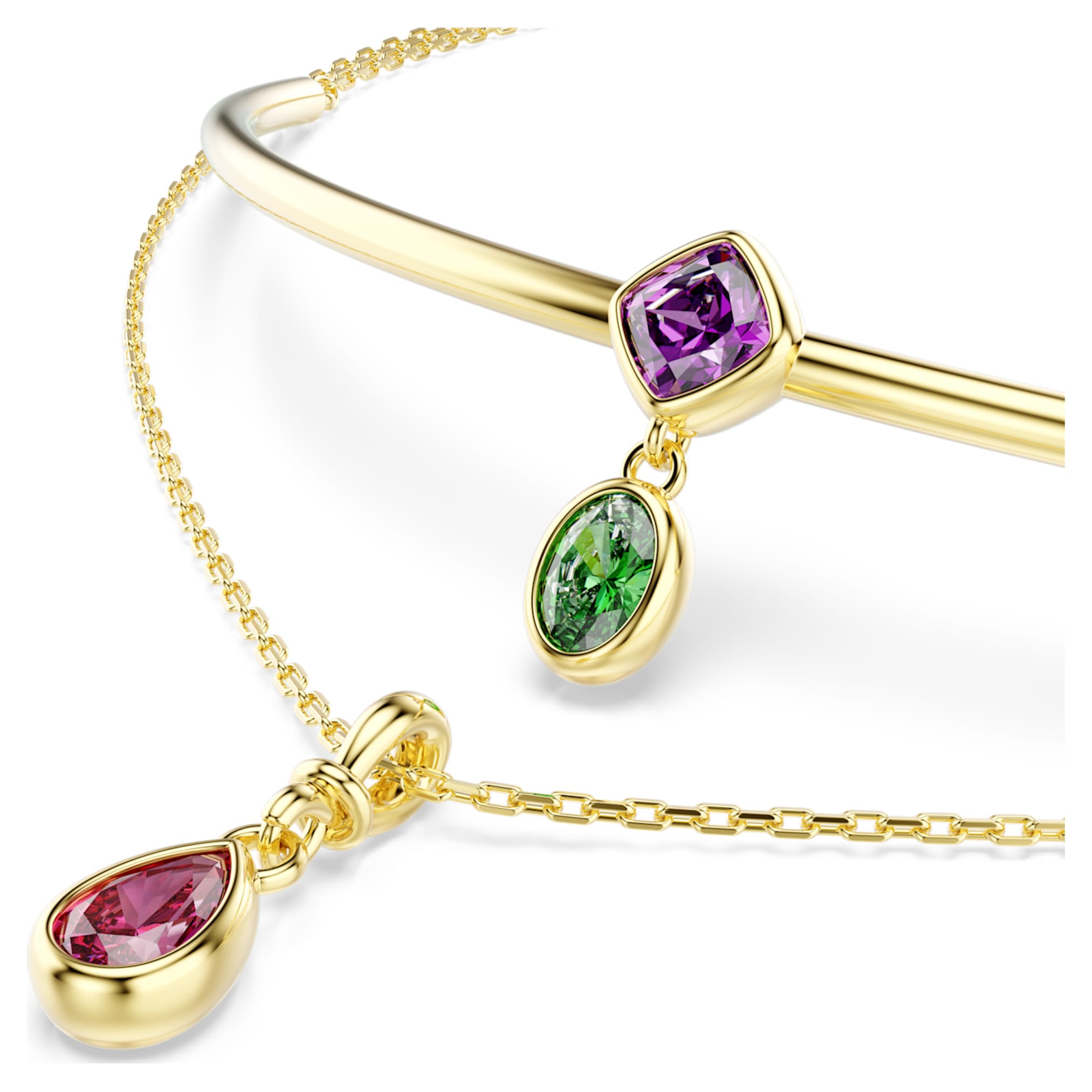 Swarovski Imber layered necklace Mixed cuts, Multicolored, 18K gold finish