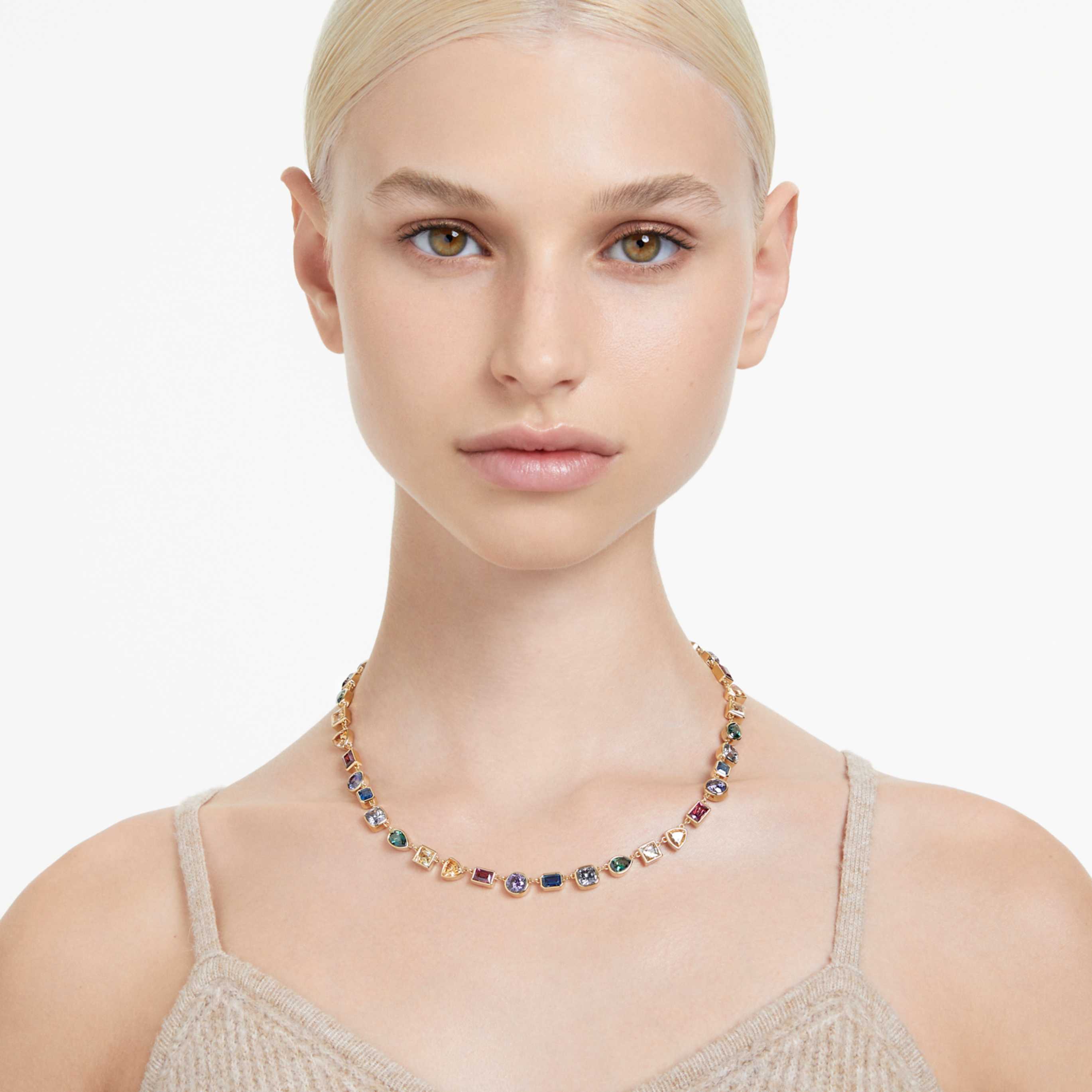Swarovski Imber necklace Mixed cuts, Multicolored, 18K gold finish