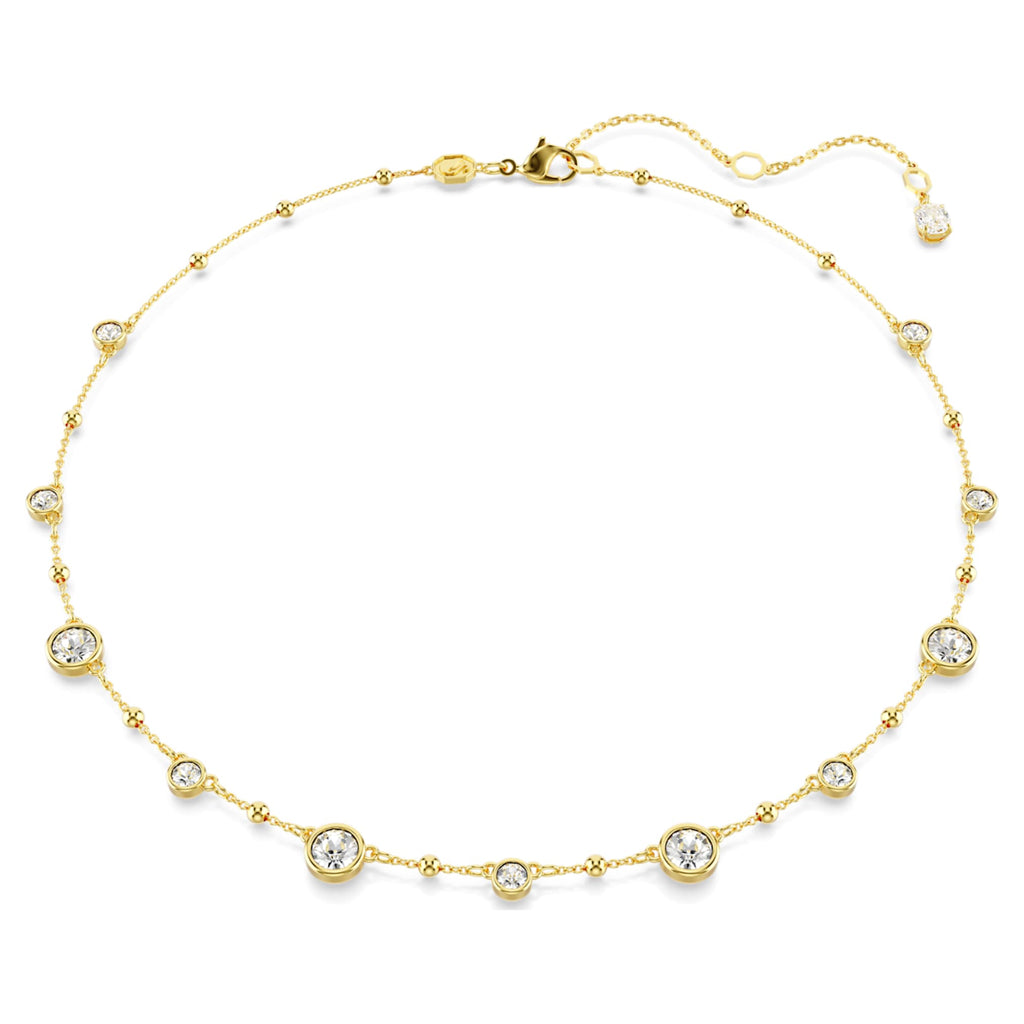 Swarovski Imber necklace Round cut, Scattered design, White, 18K gold finish