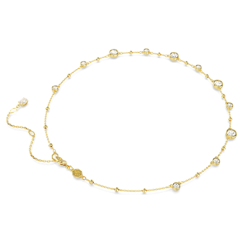 Swarovski Imber necklace Round cut, Scattered design, White, 18K gold finish