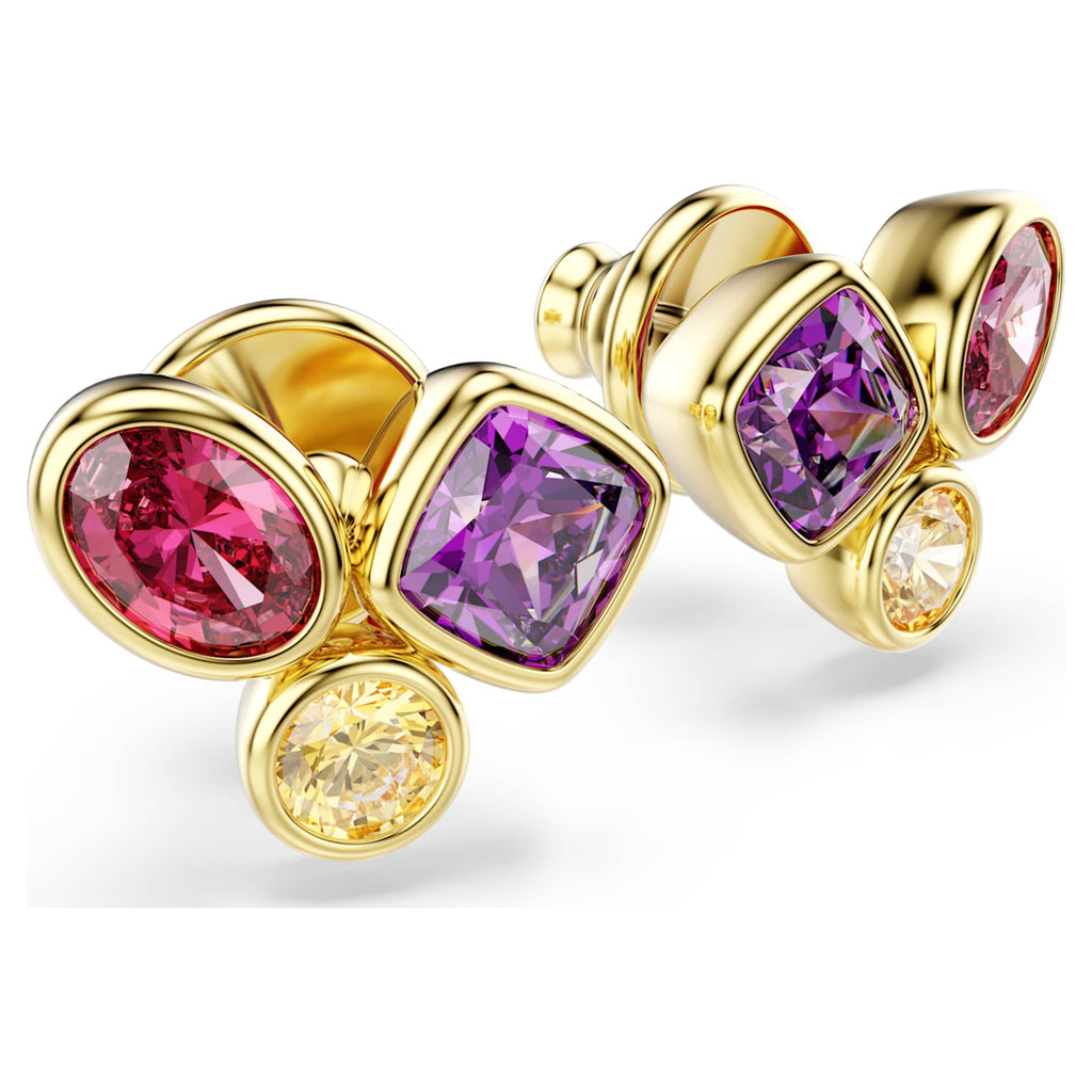 Swarovski Imber stud earrings Mixed cuts, Multicolored, 18K gold finish