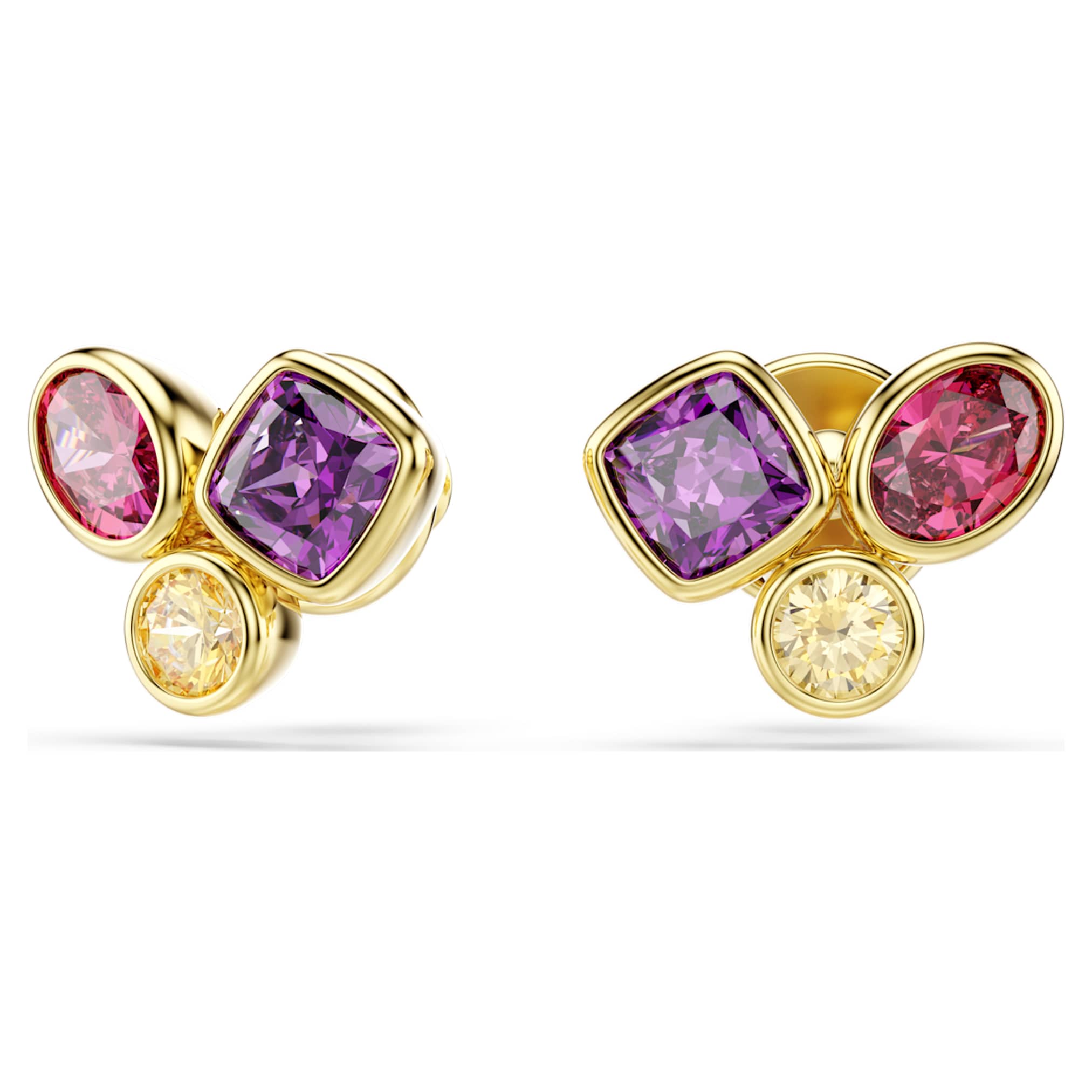 Swarovski Imber stud earrings Mixed cuts, Multicolored, 18K gold finish
