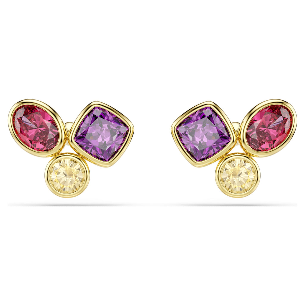Swarovski Imber stud earrings Mixed cuts, Multicolored, 18K gold finish