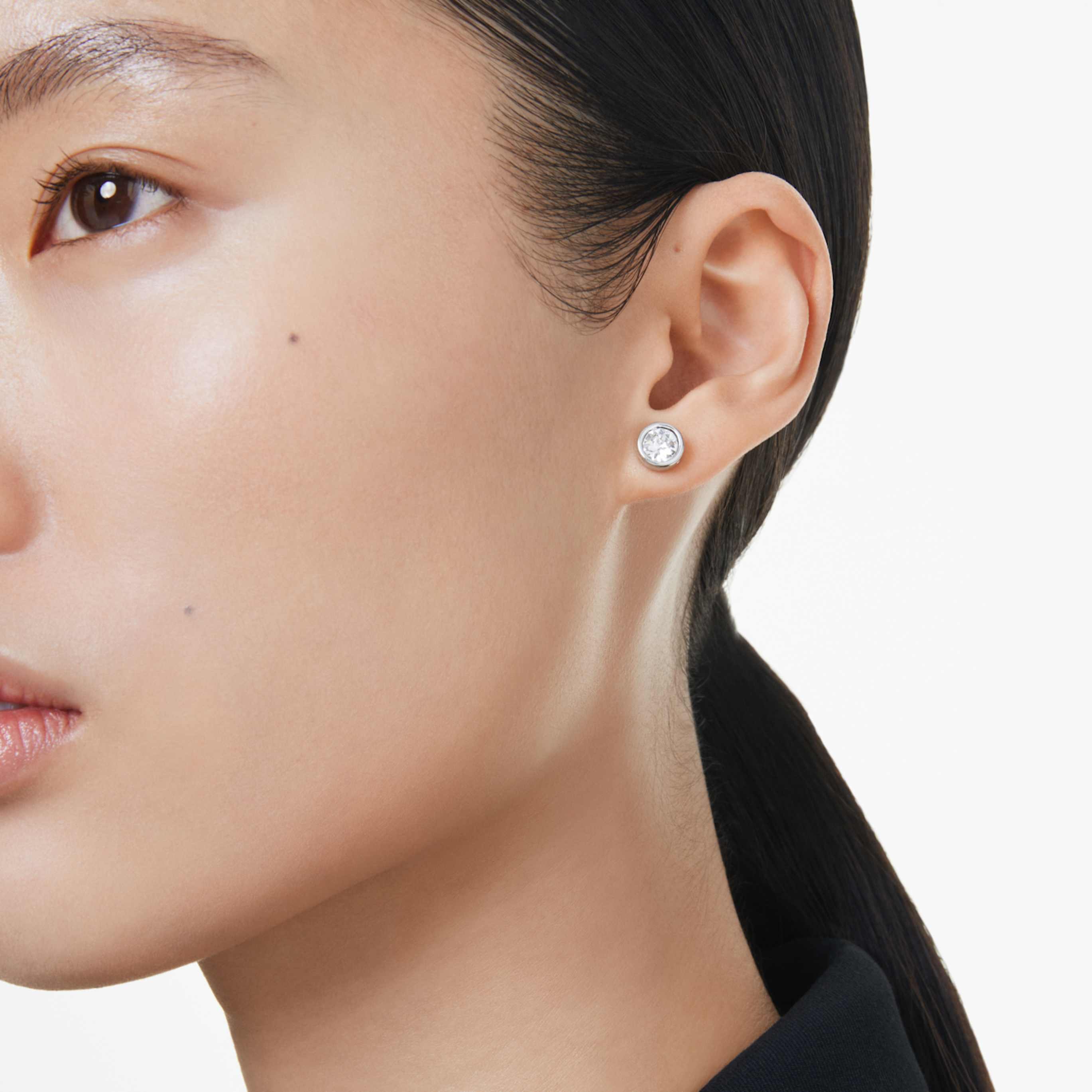 Swarovski Imber stud earrings Round cut, White, Rhodium plated