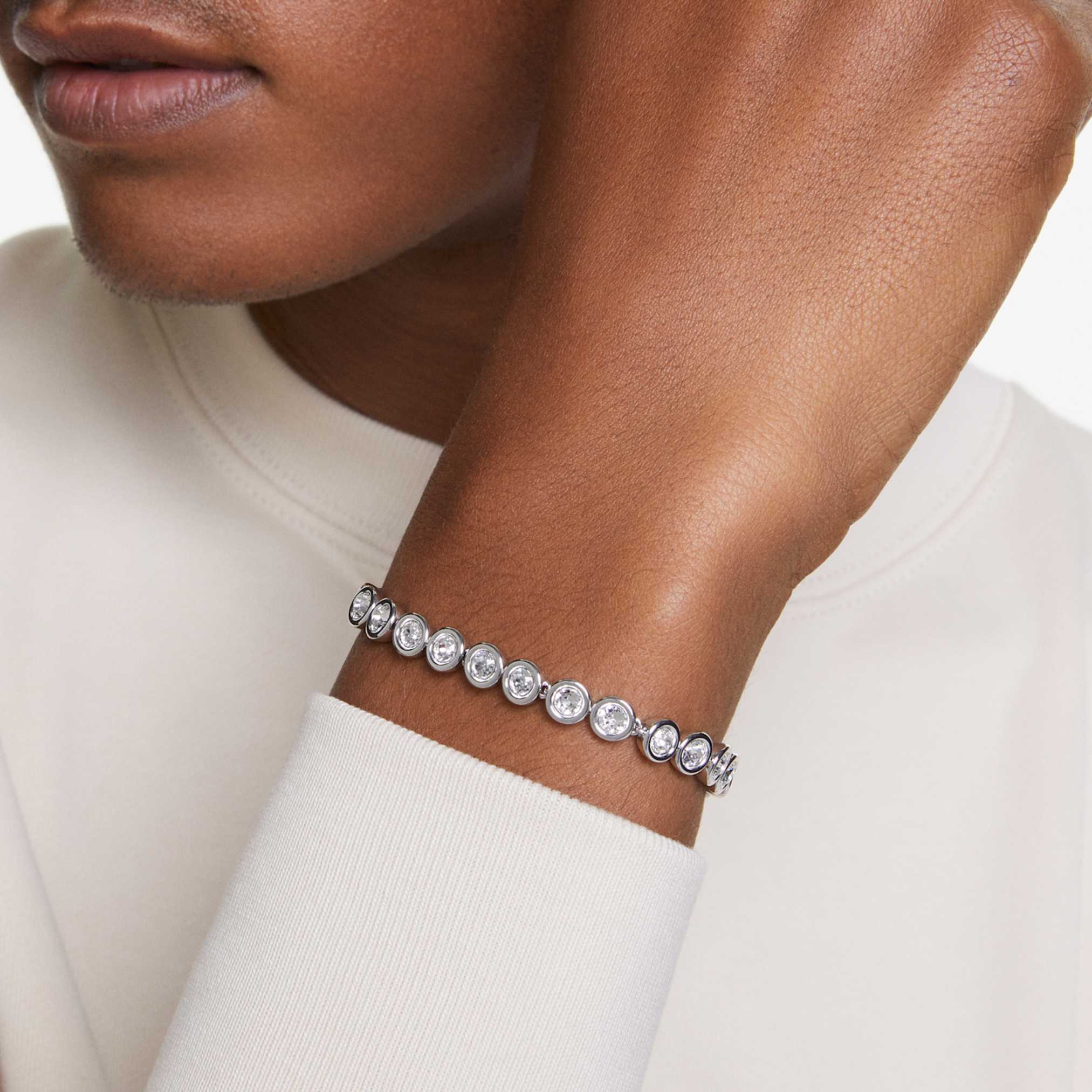 Swarovski Imber Tennis bracelet Round cut, White, Rhodium plated