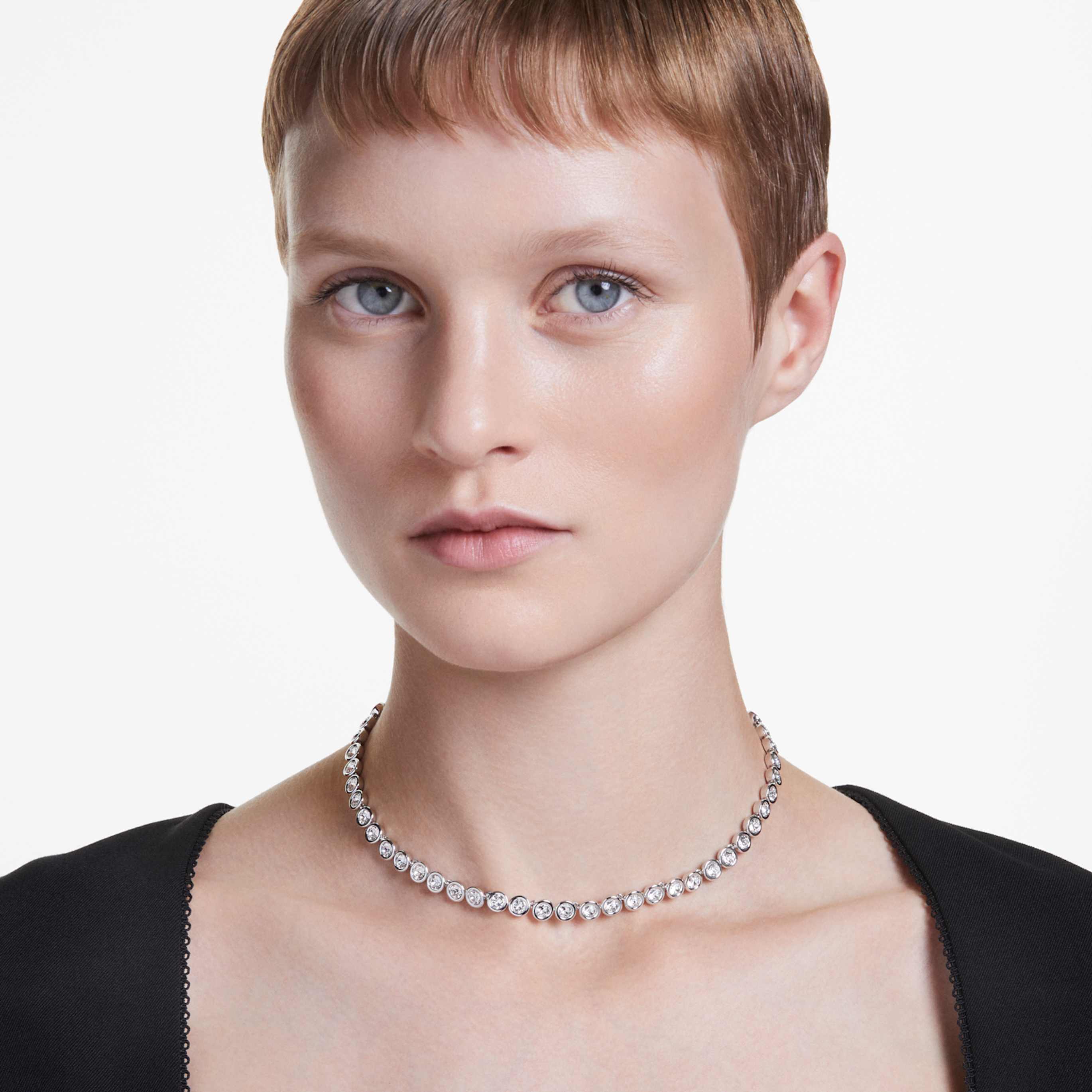 Swarovski Imber Tennis necklace Round cut, White, Rhodium plated