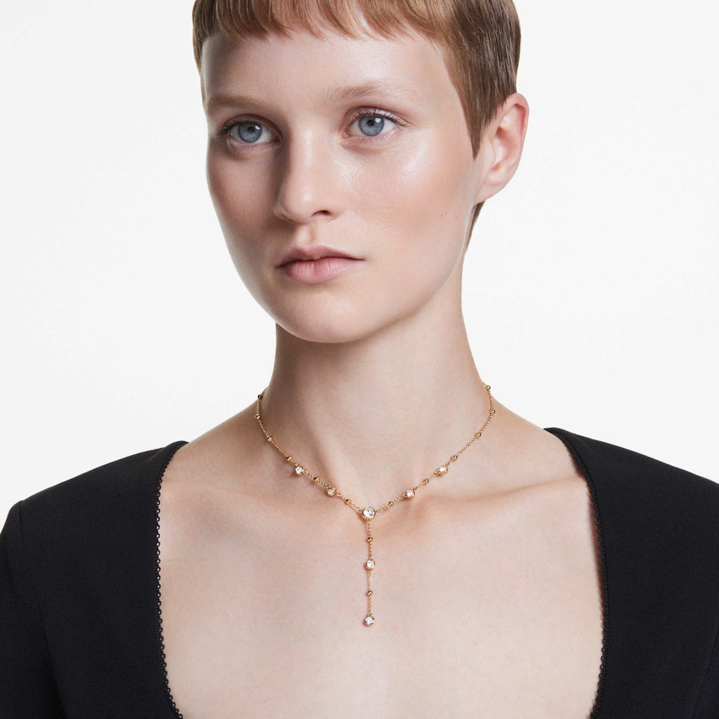Swarovski Imber y necklace Round cut, White, 18K gold finish