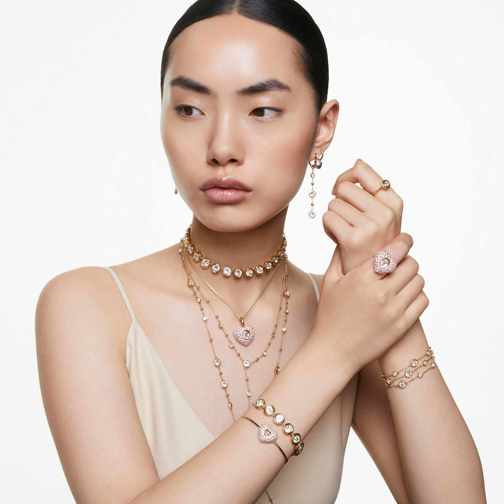 Swarovski Imber y necklace Round cut, White, 18K gold finish