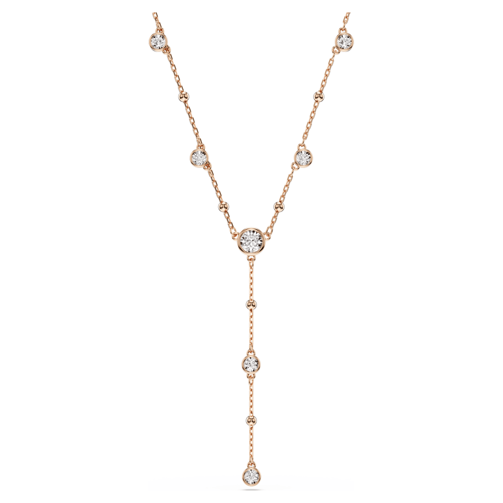 Swarovski Imber Y necklace Round cut, White, 18K rose gold finish